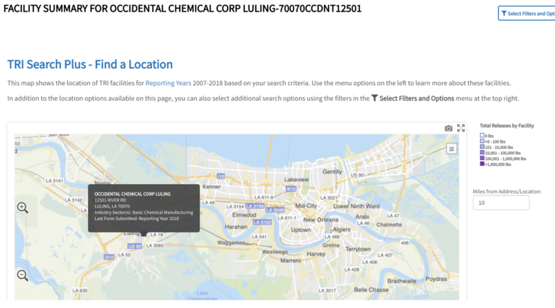 Facility summary for Occidental Chemical Corp showing location on a map